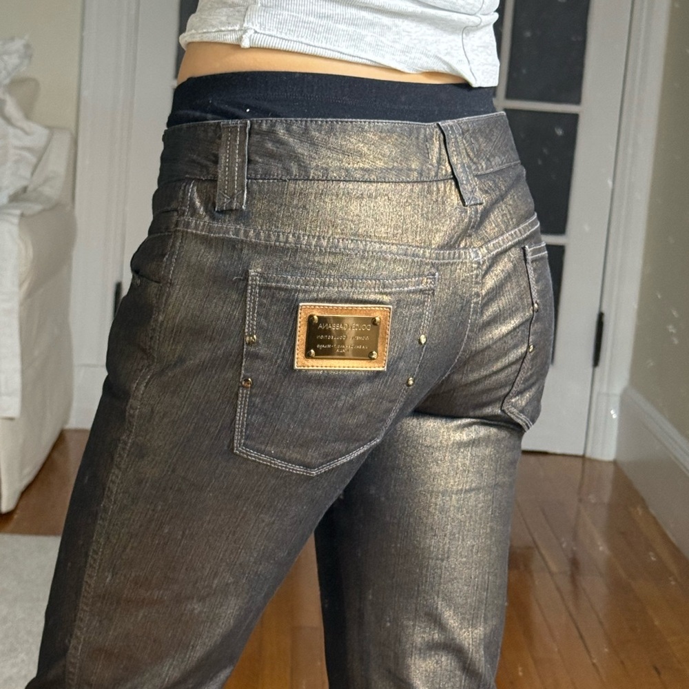 Dolce & Gabbana Straight Leg Jeans Gold Metallic Finish